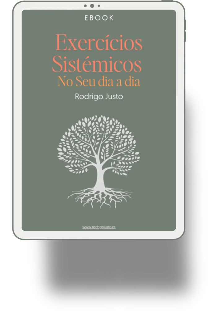 Capa do eBook "Exercícios Sistémicos no seu dia a dia", de Rodrigo Justo, com práticas simples inspiradas nas Constelações Sistémicas.